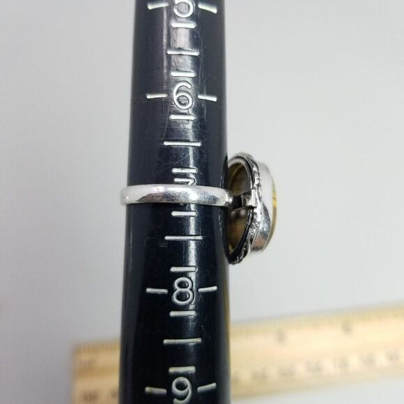 Vintage Tigers Eye Ring, Oval Shape Cabochon Silver Tone Bezel Set, Size 7 Band - Picture 2 of 7